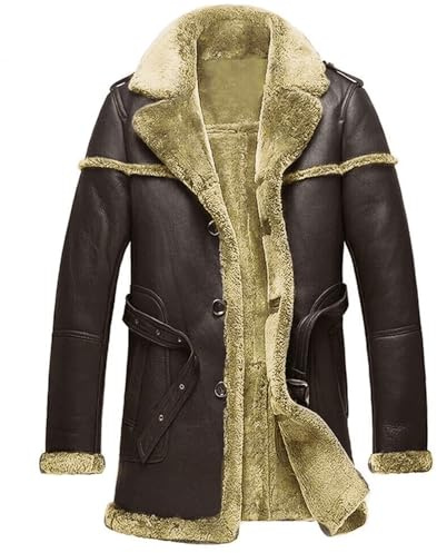New Aviator Raf Leather Jacket WW2 Bomber B3 Flying Pilot Airforce Genuine Leather Jacket Men Real Sheepskin Fur Coat (UK, Alpha, M, Regular, Regular, Brown with Cream Fur)