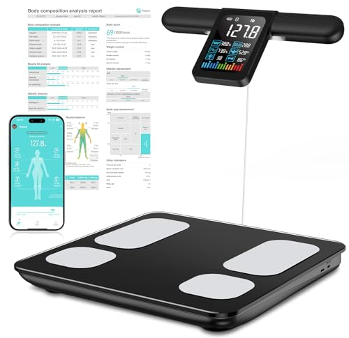 KUAIVO Bilancia Pesapersone Impedenziometrica Digitale con 8 Elettrodi, Display VA a Colori, 28 Indicatori di Composizione Corporea, Analisi Massa Grassa e Muscolare, Connessione App