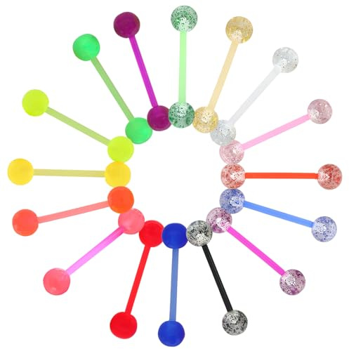 gaubss 16 Pcs Glow in the Dark Tongue Bars, Acrylic Tongue Nails, 16mm 1.6mm Straight Barbell, Tongue Nipple Ring Piercing Jewellery Women Men
