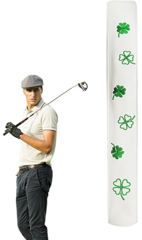 Copritesta del bastoncino di allineamento,Coperchio del bastoncino di allineamento, Supporto per bastoncini da golf in pelle PU con motivo trifoglio, Protezione per mazza da golf, copertura per baston