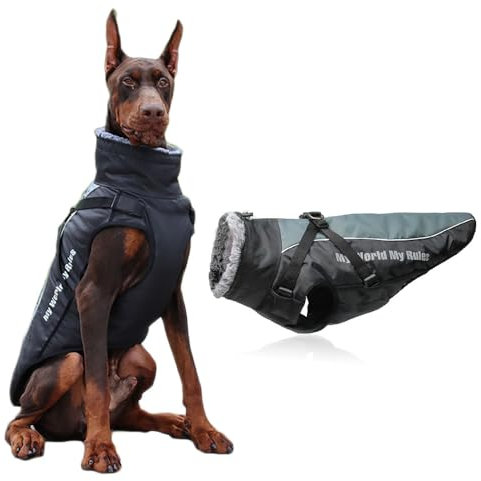 Coogime Hundejacke für mittelgröß und große Hunde, wasserdichte Hundemantel, Reflektierende Hunde Winterjacke, Hundebekleidung für Winter (XL-6XL) (schwarz, 6XL)