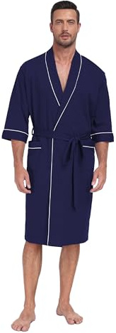 CF Bata de baño de algodón suave de manga corta para hombre, bata de ducha para spa, kimono suave, ligera, con bolsillos