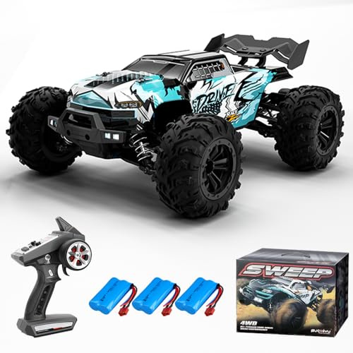 Teeggi Fjärrstyrd bil för vuxna 70 km/h, 1:16, höghastighets RC-borstlös motor, terrängkörning, racerbil, terrängbil, 4WD, leksaksbil, 16102Pro, 3 batterier (blå)