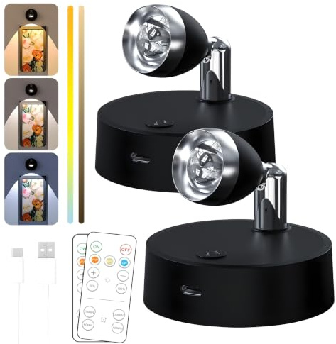Getsuna Picture Light for Wall 3 Colour with Remote Control and Timer | 1500mAh Rechargeable, Adjustable Brightness, Rotatable Spotlight Head, Touch-enabled and remote-controlled, Easy Installation