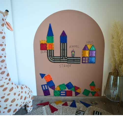 Lukada Magnetfolie | magnetisk självhäftande bordsfolie | 80 x 100 cm rund båge vägg | avtorkningsbar kritfolie | magnettavla barn för magneter, tonies | magnetfolie barnrum (beige)