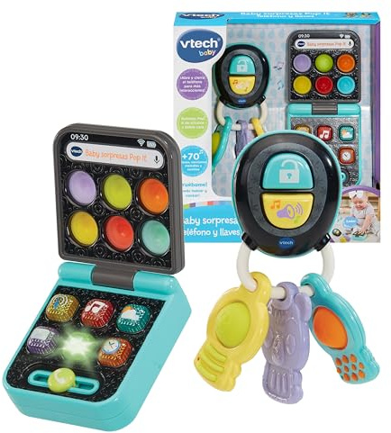 VTech-Baby Baby sorpresas Pop It Teléfono y Llaves, Juguetes interactivos, Diferentes Texturas, Botones Silicona, Motricidad Fina, Regalo bebés +6 Meses, Versión ESP