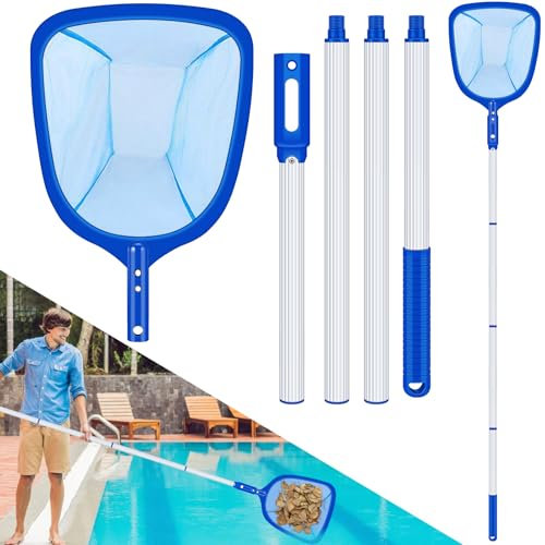 FERRGIA Pool Kescher mit Teleskopstange,200 cm,Feinmaschig,Reißfestes Netz,Ideal für Schwimmbad,Teich & Whirlpool–Algen,Laub und Schmutzentfernung,Aluminium Teleskopstange,Abnehmbar,Leicht Reinigen