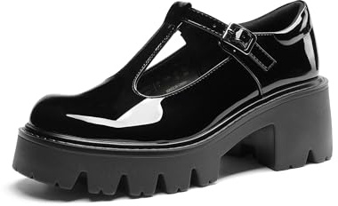 DREAM PAIRS Escarpins Femme Mary Janes à Plateforme, Talon Bloc Confortable, Bout Rond Fermé, Style Rétro Y2K, Chaussures Femme pour Usage Quotidien,Size 36.5,Noir-Pat,DWUMPU2571