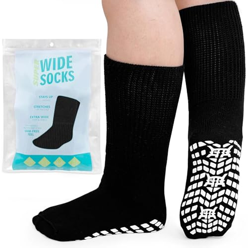 ZFSOCK Diabetic Socks for Men Women: Non-Slip Extra Wide Soft Top Sock | Loose Fitting Non-Binding Grip, Inverted Toe Seamless, Soft Cotton Breathable, for Swollen Feet Foot Care, 1/3 Pairs