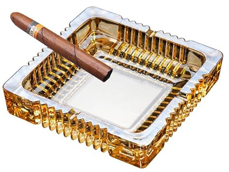 Handmade Glass Ashtray, Ashtray Ash Holder for Indoor or Outdoor Patio Desktop Office Smokers, Ash Tray for Tabletop Home Office Decor (Amber, L)