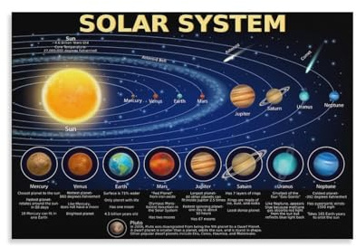 Solar System Poster Science Banner Educational Poster Canvas Wall Art Aesthetic Decorative Painting Living Roomstyle 12x18inch(30x45cm)