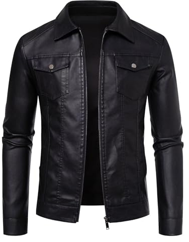 Zbrandy Leather Jacket Men Black Faux Leather Jackets Mens Moto Biker Coat Outwear Windproof XL