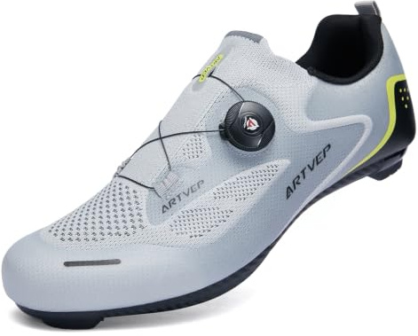ARTVEP Mens Lightweight Cycling Shoes Womens Road Bikes Shoes Compatible with KEO Pedal Unisex Ventilate Bike Shoes Compatible Installation SPDSL&Peloton Bike Cleats Grey/Size UK9