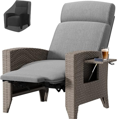 CYHWQ Tumbona Jardín Exterior de Ratán, Carga máxima 200 kg, áNgulo Ajustable 160°, Sillón de Ratán con Mesa Auxiliar Incorporada, Adecuado para JardíN, Piscina (Marrón, Derecha)