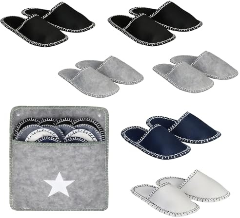 Qnbonrich Lot de 6 paires de pantoufles en feutre lavables et antidérapantes avec sac de rangement, tailles 36-45, pour la maison, la chambre, la salle de bain, l'hôtel ou un usage commercial