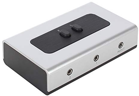 2 portar 3,5 mm STEREO manuell växellåda AUX ljudhögtalare väljare (väggmonterad hål inbyggd, vägg eller bord tillgänglig)