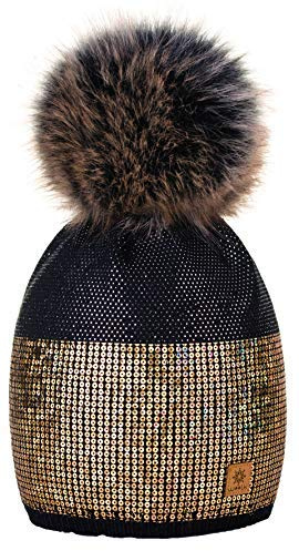 4sold Winter Autunno Inverno Cappello Cristallo più Grande Pelliccia Pom Pom Invernale di Lana Berretto delle Signore delle Donne Beanie Hat Pera Sci Snowboard di Moda (Black)