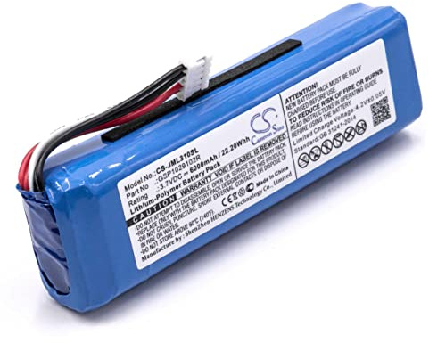 vhbw Battery compatible with JBL Charge 2 Plus, 2+, 3 (2015) Loudspeaker (6000 mAh, 3.7 V, Li-polymer) - Replacement for GSP1029102R