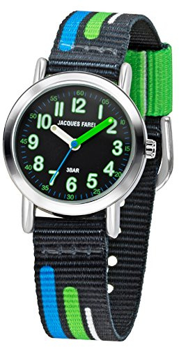 JACQUES FAREL KPS 403 barn analog kvartsur med tygrem svart blå grön, rem., gRÖN, Bälte