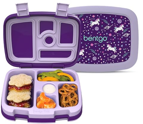 Bentgo Kids Prints Leak-Proof, 5-Compartment Bento-Style Kids Lunch Box - Ideal Portion Sizes for Ages 3-7, Durable, Drop-Proof, Dishwasher Safe, & PFAS & BPA-Free Materials (Unicorn)