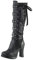 SoonerQuicker Botas altas hasta la rodilla para mujer, tacón alto, tacón de bloque, botas de piel con cordones, estilo steampunk, gótico, vintage, cosplay, Black, 38.5 EU