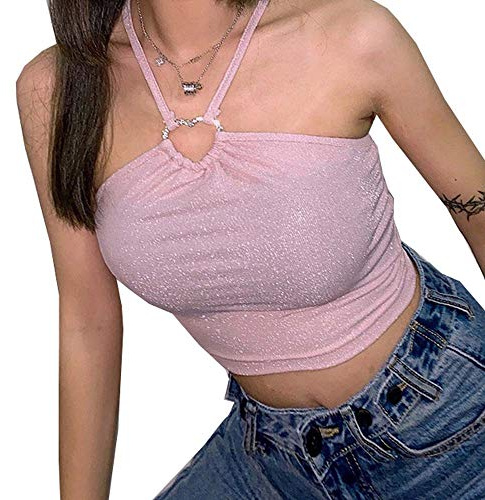 YEKEYI Vardaglig halter-ärmlös slips knut tank top crop top cami sommar toppar
