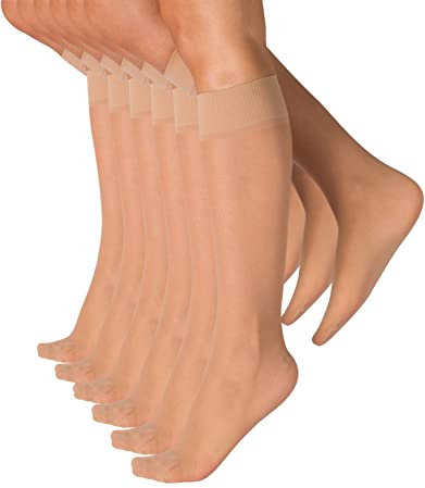 CALZITALY 6 Paires de Mi-Bas pour Femme en Lycra Elastique | Chaussettes au Genou Voile Elegantes | Noir, Naturel | 18 DEN | Made in Italy (Taille Unique, Naturel)