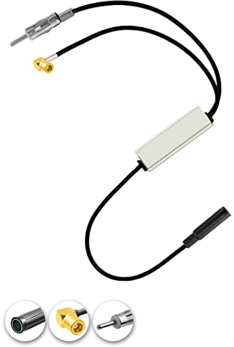 Vecys DAB FM Antenna Splitter Car Antenna Amplifier SMB Socket to DIN Plug to DIN Socket Adapter Converter Compatible with AM/FM/DAB + Car Radio Antenna
