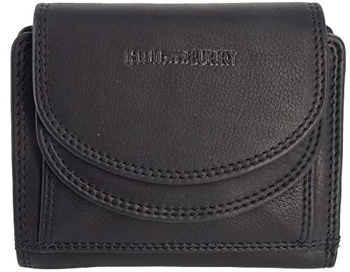 Hill Burry Geldbörse Portemonnaie Portmonee aus Leder Frauen Damen Langbörse mit RFID Schutz Geldbeutel Geldtasche Börse Frauen Design (Kollektion 2022, schwarz)