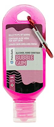 Palm Safe Bubble Gum 60ml Anti Bacterial Premium Hand Sanitiser Travel Size Refillable Clip Bottle Quick Drying Non Sticky Extra Moisturising Kills 99.9% of Viruses and Bacteria