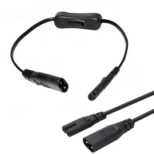 IEC 320 C8 auf IEC 320 C7 Kabel IEC Stecker auf Buchse Stromverlängerungskabel mit Schalter, IEC 320 C8 auf C7 Wechselstromkabel 30 Cm (0,98 Ft) für Schreibtischlampen, Lautsprecher, Monitore, Drucker