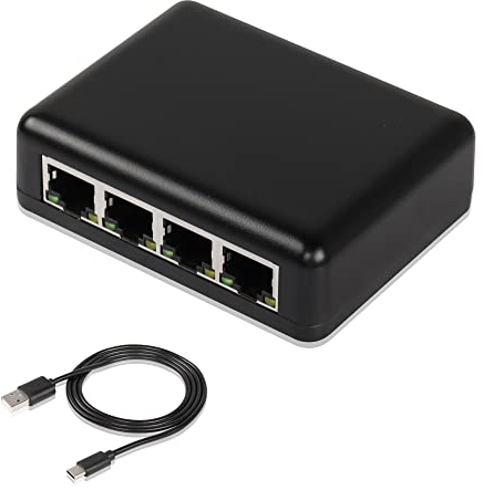 SinLoon RJ45 1 auf 4 Gigabit-Netzwerk-Splitter, 1000/100 Mbps Ethernet-Adapter, mit USB-Stromanschluss für Computer, Hub, Switch, Router, ADSL, Set-Top-Box, Digital-TV usw