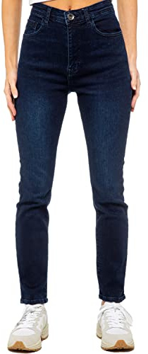 989Zé ENZO Ladies Jeans Stretch Slim Straight Leg Cotton Casual Denim Pants with Pockets EZL423 Jeans Dark Blue 12