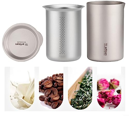 DAZZLEEX Calice d'eau portable en titane, calice à thé double couche en titane avec couvercle passoire 350 ml