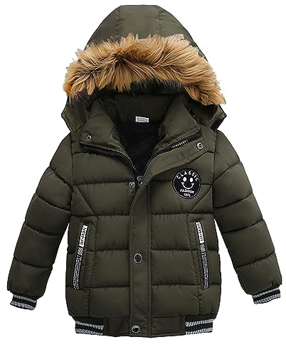 SOSOUL Boys Winter Down Cotton Jacket Coat Waterproof Faux Fur Hooded Parka Kids for 2-6 Years Teenage Snowsuit Outerwear