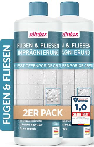 PLINTEX® Dusche & Bad-Dicht 2x1L - Fugen- und Fliesen Imprägnierung für Dusche & Bad - Langanhaltende Fliesen Versiegelung mit Lotuseffekt gegen Kalk & Schmutz - Transparent & Geruchsneutral