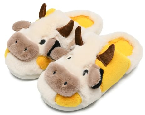sharllen Pantofole di mucca soffice, novità carino animale casa pantofole per le donne Fuzzy peluche inverno pantofole di cotone caldo per gli uomini Indoor & Outdoor