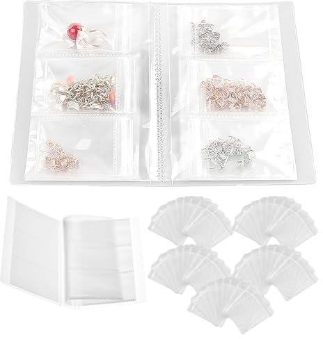 RANYAKE Transparent Jewelry Storage Book,Jewelry Storage Book,Travel Jewelry Organizer,Holds travel rings, necklaces, bracelets and earrings,Prevents tangling and loss (84 compartments + 50 bags)