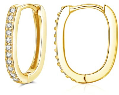 Josfeva 925 Sterling Silber Oval Ohrringe Creolen mit 5A Zirkonia, Hypoallergen U-förmige Geometrische Silber Creolen, Silber Kreolen Ohrringe für Damen, Knorpel Schlafen Ohrring für Frauen Mädchen