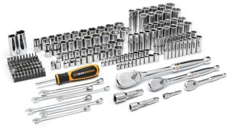 GEARWRENCH 185 Piece Mechanics Hand Tool Set - 1/4, 3/8”, & 1/2 Drive | 90 Tooth | SAE & Metric | GW90MCBMTS