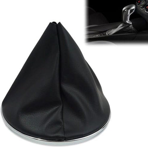 MSMXCS Soufflet de Levier de Vitesse en Simili Cuir avec Couture, Pommeau de Vitesse Noir et Cadre Chromé pour Fiat 500 500c 2007-2015 55344016 50293173 50295075 50295325