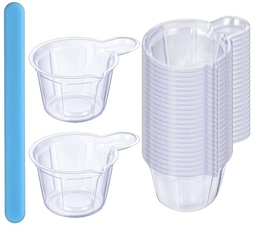 Lnngub 100 Pcs 40ml Disposable Plastic Resin Measuring Cups,Resin Cups Disposable Small Mixing Cup with 1 Silicone Stir Stick Multipurpose Dispensing Cup for Mixing Paint Epoxy Jewelry Making