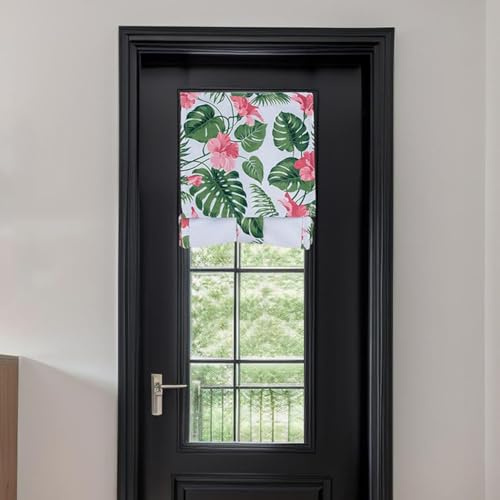 Cortinas opacas para puertas de cristal, 20 cm de ancho x 173 cm de largo, con impresión de plantas, sin agujeros, con cinta mágica, 1 panel