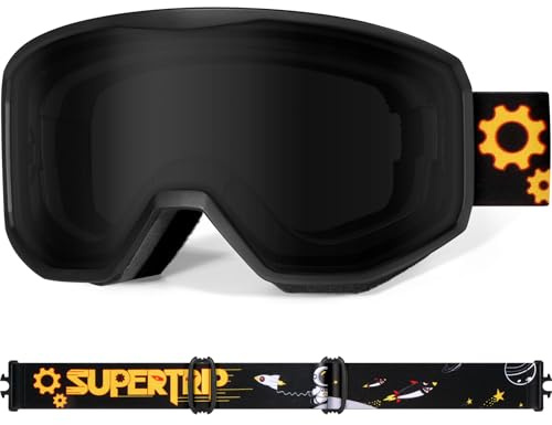 Supertrip Maschera da Sci Bambino, Occhiali da Sci snowboard Anti 400UV Anti Nebbia per bambini e bambine dai 6 ai 14 anni, maschera da snowboard compatibili con i caschi