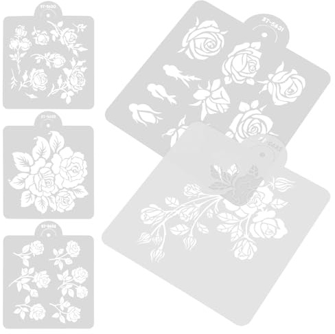 Alipis Pochoirs Réutilisables pour Peinture sur Bois et Toile, 5 Feuilles à Motifs de Roses Découpées, Souples et Solide, pour Loisirs Créatifs, Décoration Murale et Mobilier