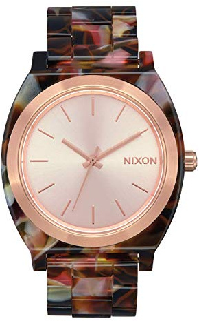 Nixon Time Teller Acetate Damenuhr Analog Quarz mit Acetat Armband Rose Gold / Pink Tortoise