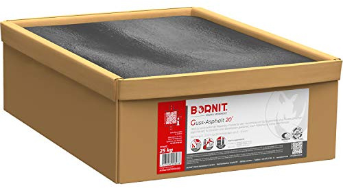 BORNIT Guss-Asphalt 20, 25 kg Reparaturmasse zur Asphalt-Reparatur von Schlaglöchern und Frostaufbrüchen im Straßenbau, Körnung 0-2 mm, frostresistent und lösemittelfrei