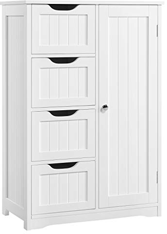 Yaheetech Badezimmerschrank, Beistellschrank Kommode mit 4 Schubladen und Schranktür, verstellbare Regalebene, Badschrank Sideboard für Wohnzimmer, Küche, Flur