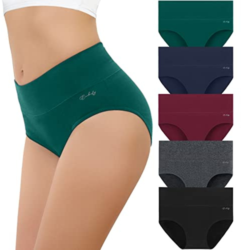 coskefy Underwear Women, High Waisted Cotton Knickers Ladies Full Briefs Soft Panties Slight Tummy Control Pants 5 Pack XL