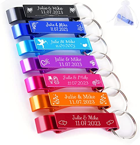 20PCS Personalised Bottle Openers for Wedding Party, Wedding Favours for Guest, Customised Bottle Opener Keychains, Colorful, Pocket Size, Aluminum